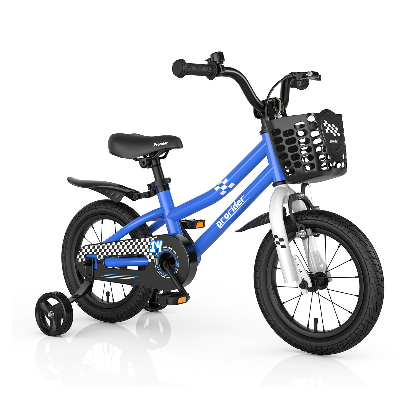 14 Inch Kids Bike Adjustable with 2 Training Wheels for 3-5 Years Old-White - Navy