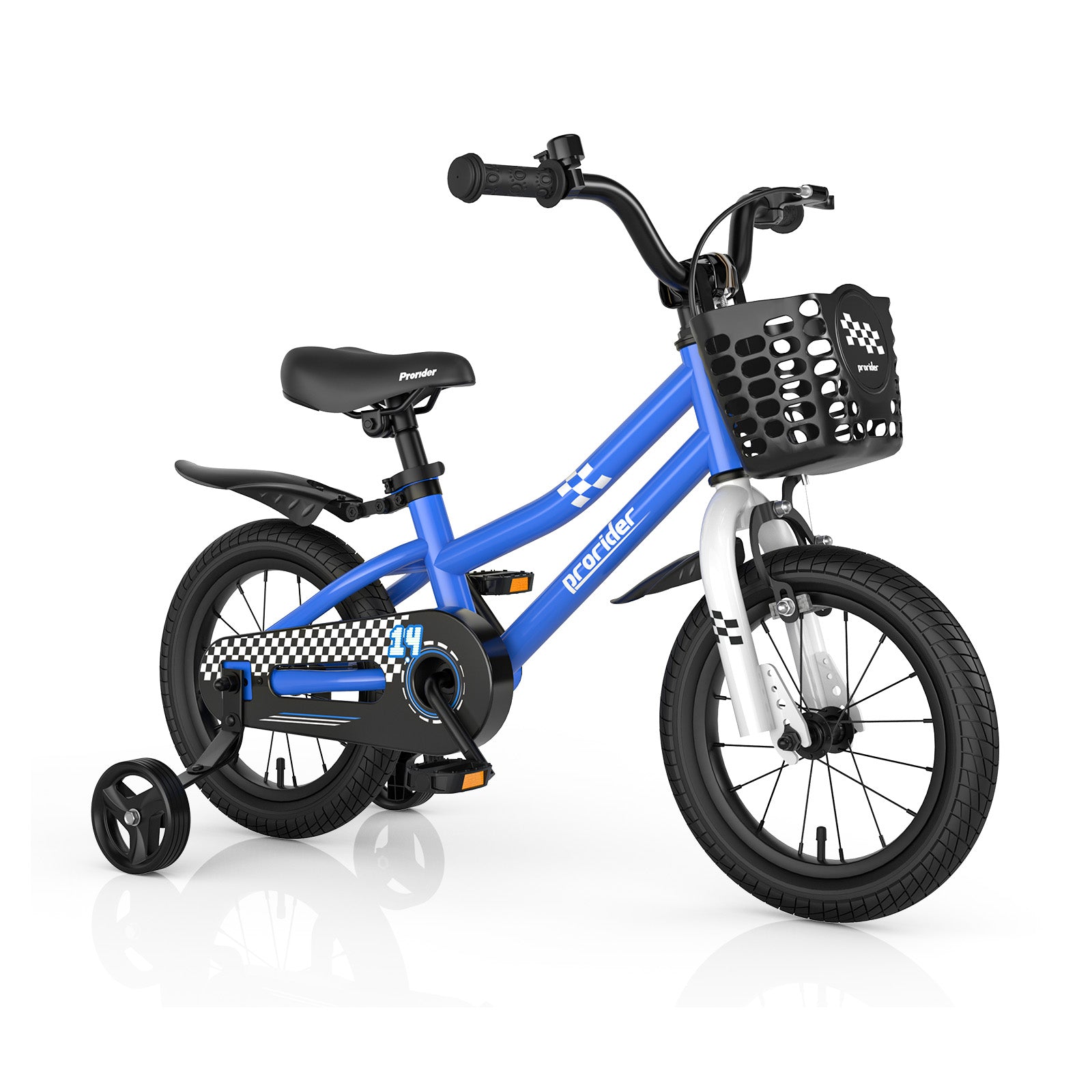 14 Inch Kids Bike Adjustable with 2 Training Wheels for 3-5 Years Old-White - Navy