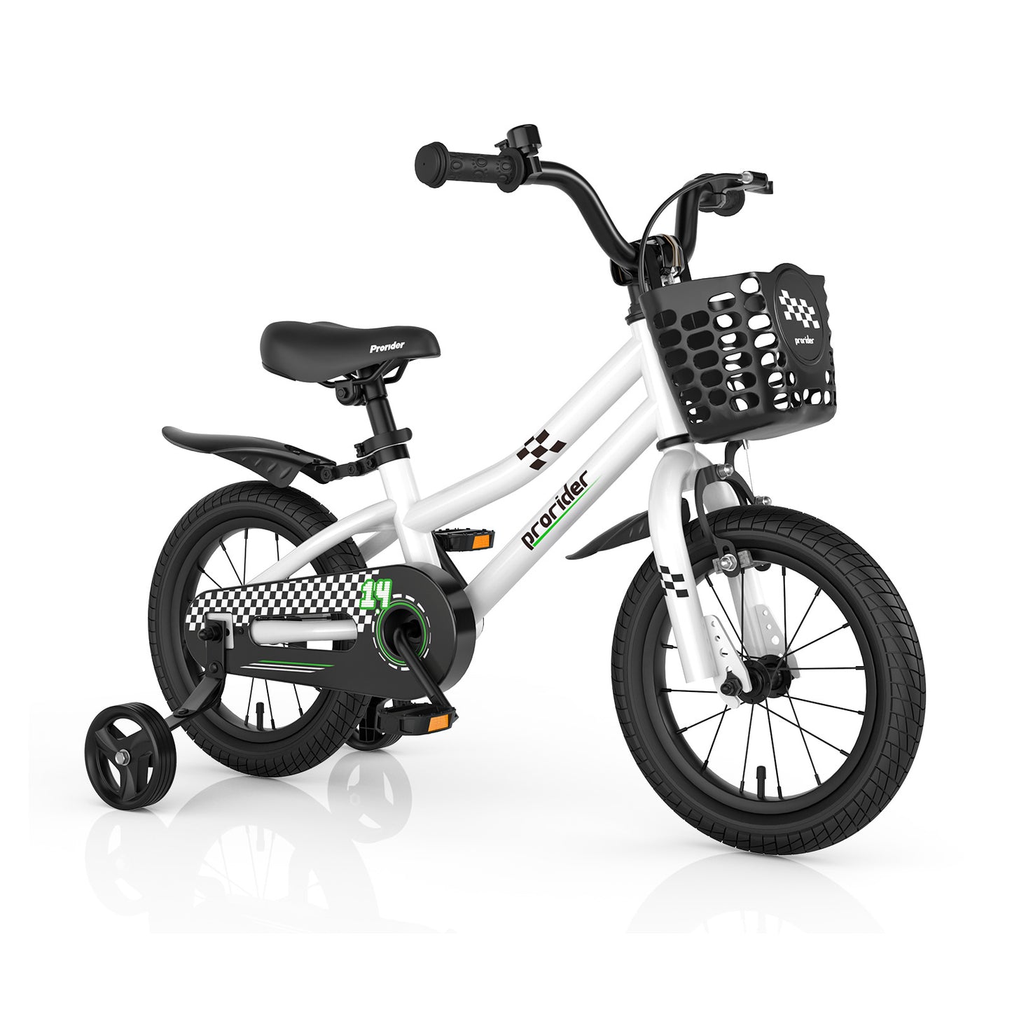 14 Inch Kids Bike Adjustable with 2 Training Wheels for 3-5 Years Old-White - Black & White