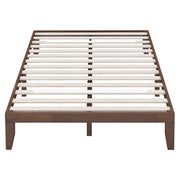 14 Inch Queen Size Rubber Wood Platform Bed Frame with Wood Slat Support-Walnut