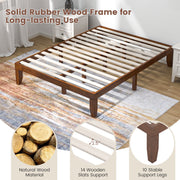 14 Inch Queen Size Rubber Wood Platform Bed Frame with Wood Slat Support-Walnut