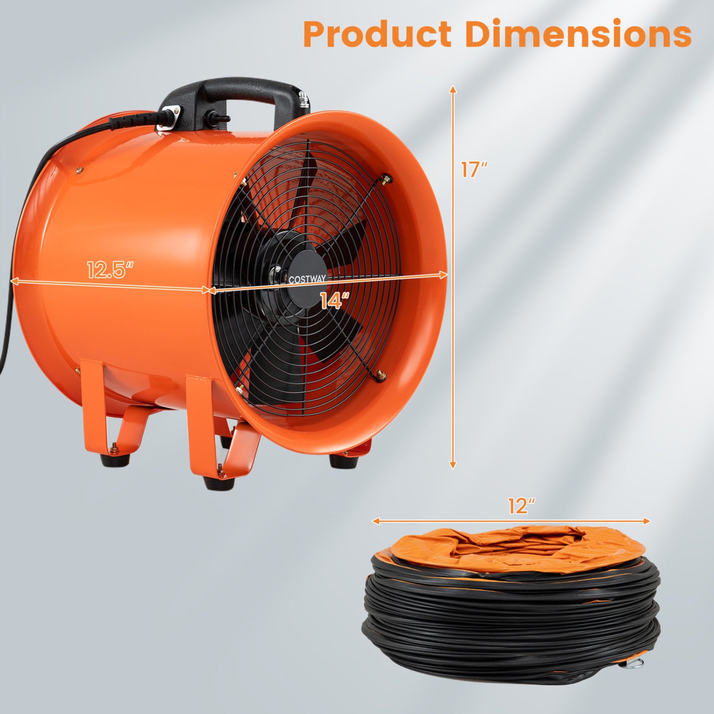 14" Industrial Blower Fan with 25 FT Flexible Duct Hose