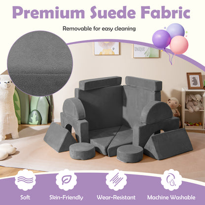 14 PCS Modular Kids Play Couch for Playroom and Bedroom-Gray