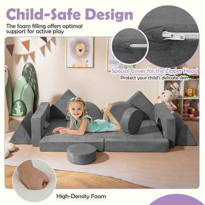 14 PCS Modular Kids Play Couch for Playroom and Bedroom-Gray