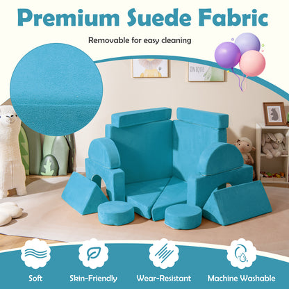 14 PCS Modular Kids Play Couch for Playroom and Bedroom-Blue