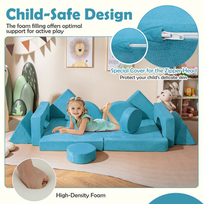 14 PCS Modular Kids Play Couch for Playroom and Bedroom-Blue