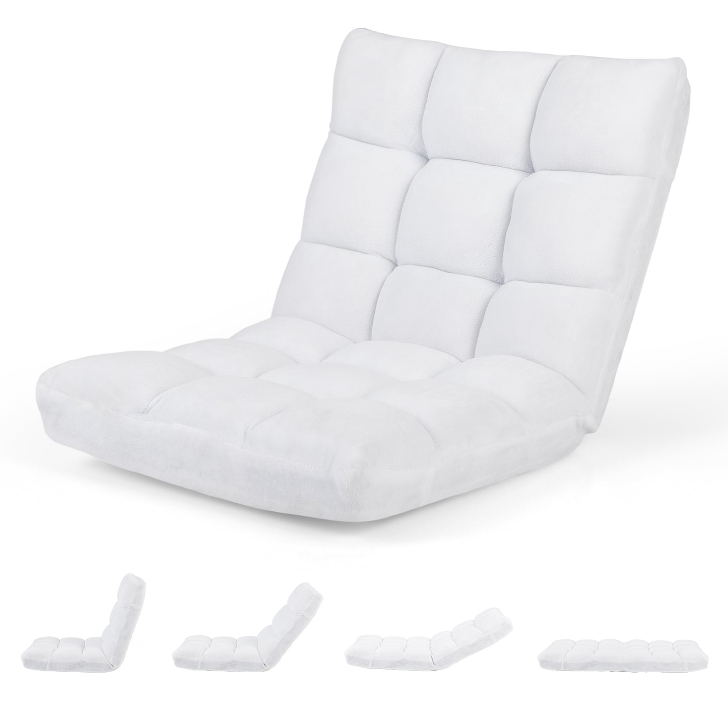 Adjustable 14-position Cushioned Floor Chair-Beige - White