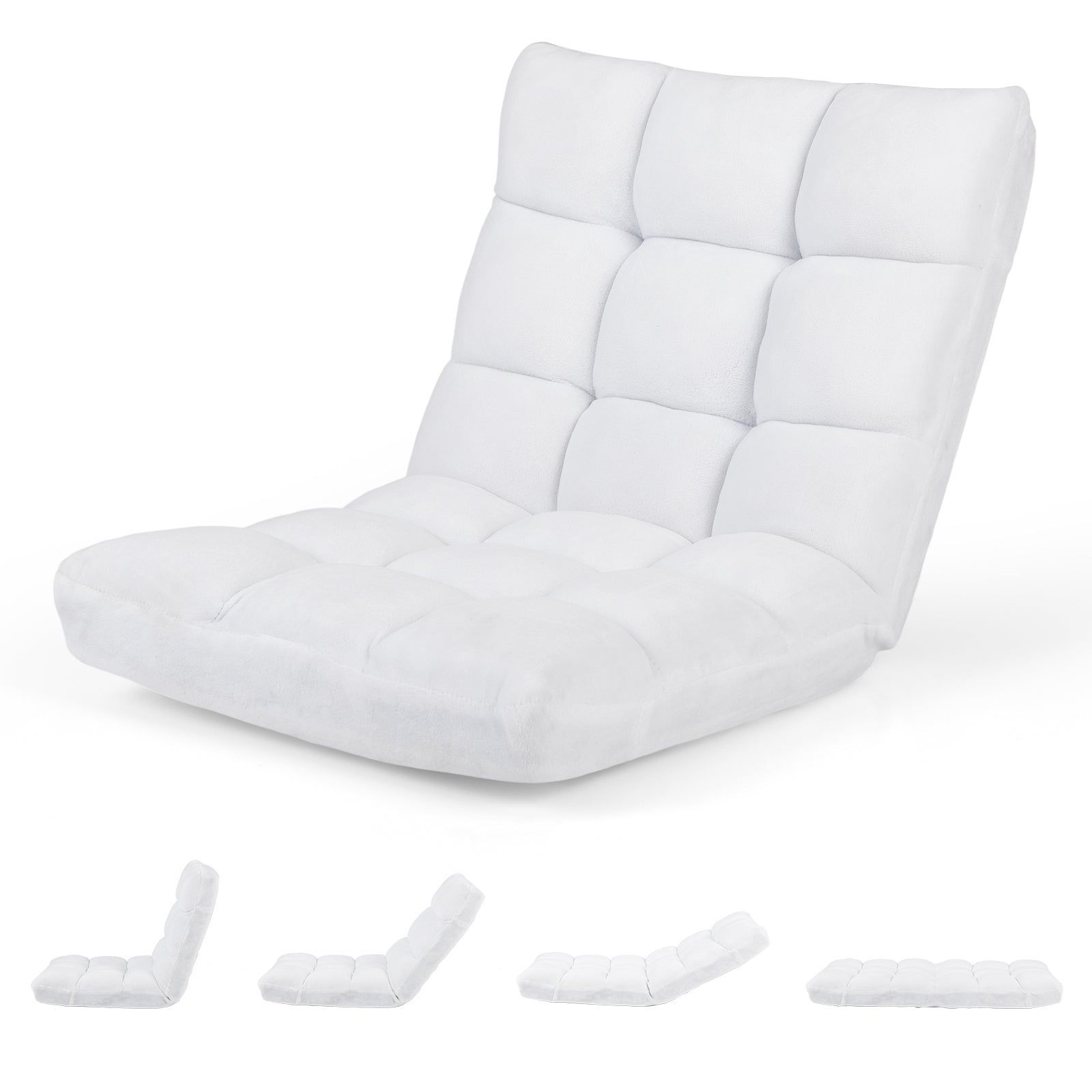 Adjustable 14-position Cushioned Floor Chair-Beige - White