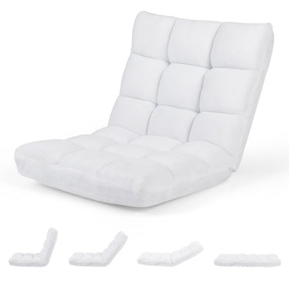 Adjustable 14-position Cushioned Floor Chair-Beige - White