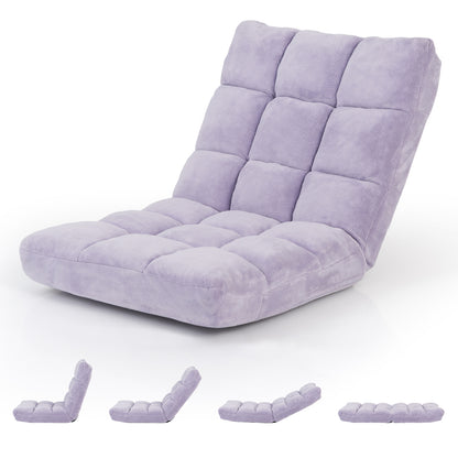 Adjustable 14-position Cushioned Floor Chair-Beige - Light Purple