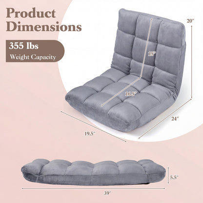Adjustable 14-position Cushioned Floor Chair-Beige - Light Gray