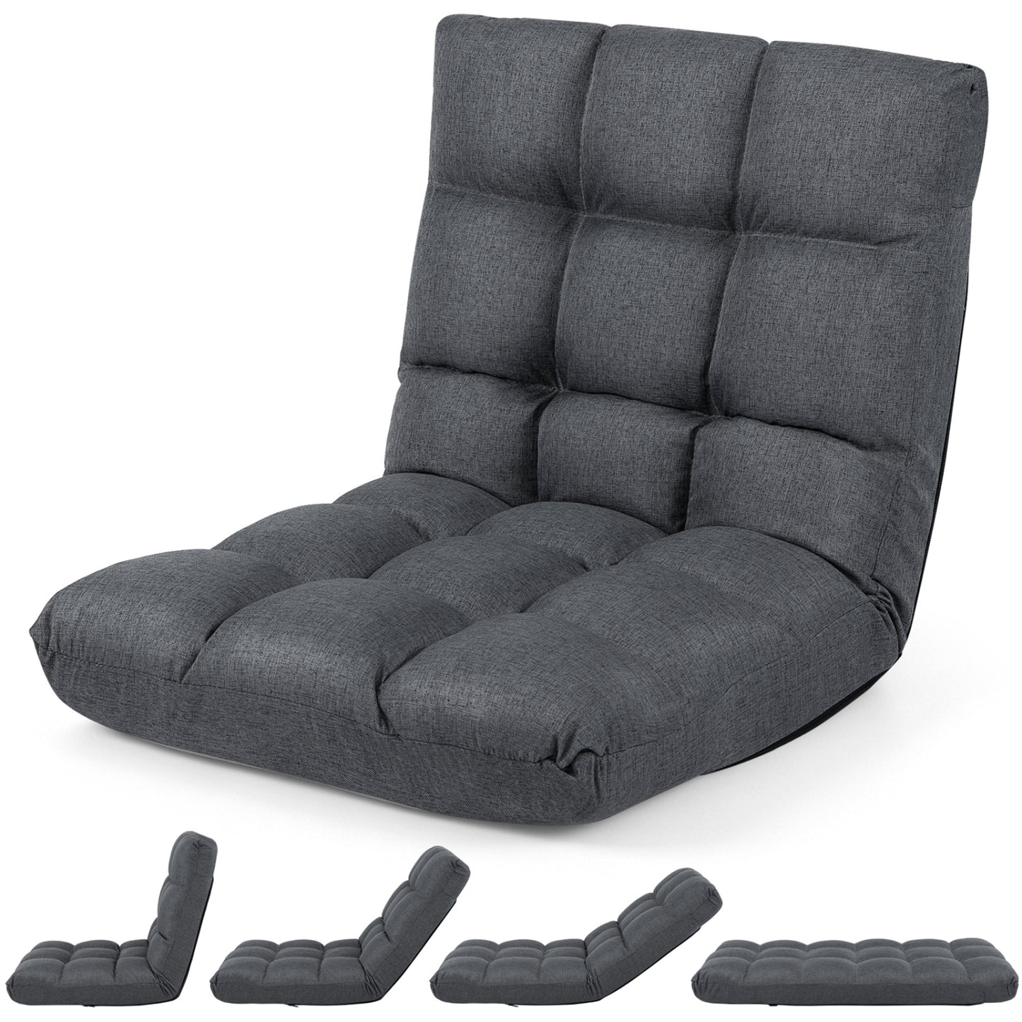 14-Position Adjustable Floor Chair with Back Support - Gray