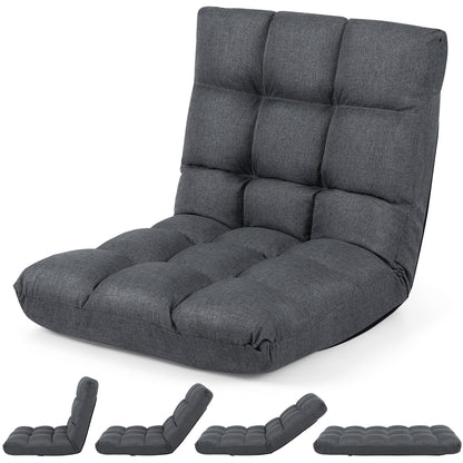 14-Position Adjustable Floor Chair with Back Support - Gray