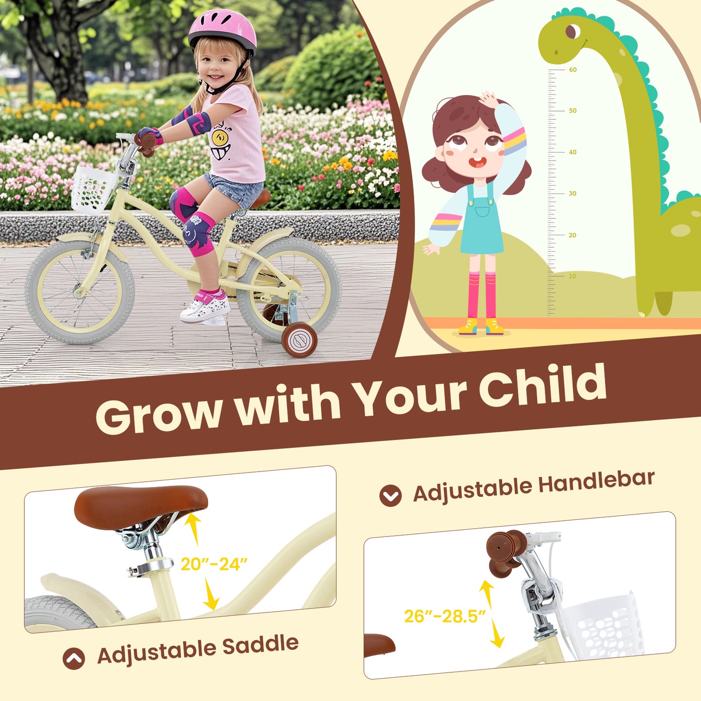 14/16/18 Inch Kids Bike Adjustable with Training Wheels Ages 3-8 Years Olds-16 inches