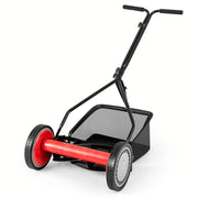 14 Inch Push Lawn Mower with 5 Steel Blades and Grass Catcher Bag-Red