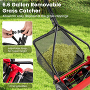 14 Inch Push Lawn Mower with 5 Steel Blades and Grass Catcher Bag-Red