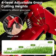 14 Inch Push Lawn Mower with 5 Steel Blades and Grass Catcher Bag-Red