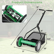 14 Inch Push Lawn Mower with 5 Steel Blades and Grass Catcher Bag-Green
