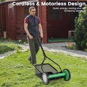 14 Inch Push Lawn Mower with 5 Steel Blades and Grass Catcher Bag-Green