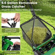 14 Inch Push Lawn Mower with 5 Steel Blades and Grass Catcher Bag-Green