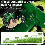 14 Inch Push Lawn Mower with 5 Steel Blades and Grass Catcher Bag-Green