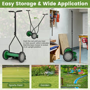 14 Inch Push Lawn Mower with 5 Steel Blades and Grass Catcher Bag-Green