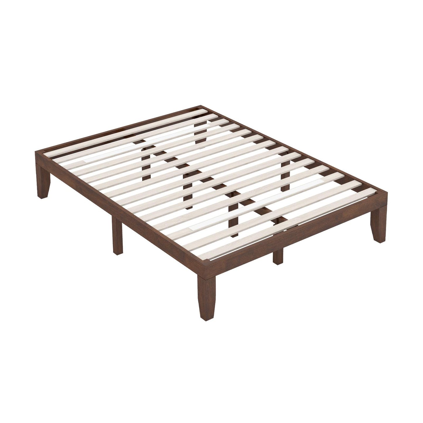 14 Inch King Size Wood Platform Bed Frame-Brown - Walnut