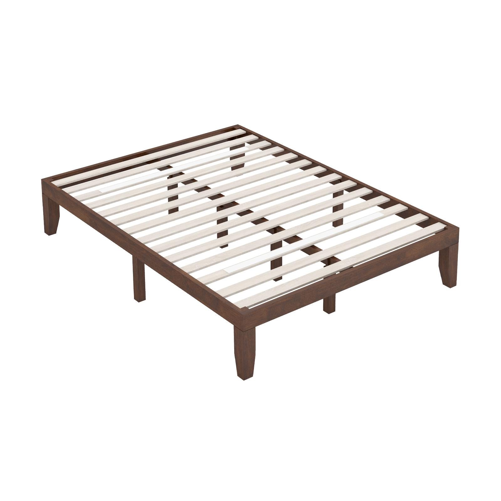 14 Inch King Size Wood Platform Bed Frame-Brown - Walnut