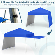 14 x 9.2 Feet Pop up Canopy Tent with 2 Convertible Sidewalls to Awning and Stakes-Blue