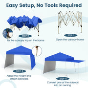 14 x 9.2 Feet Pop up Canopy Tent with 2 Convertible Sidewalls to Awning and Stakes-Blue