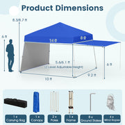 14 x 9.2 Feet Pop up Canopy Tent with 2 Convertible Sidewalls to Awning and Stakes-Blue