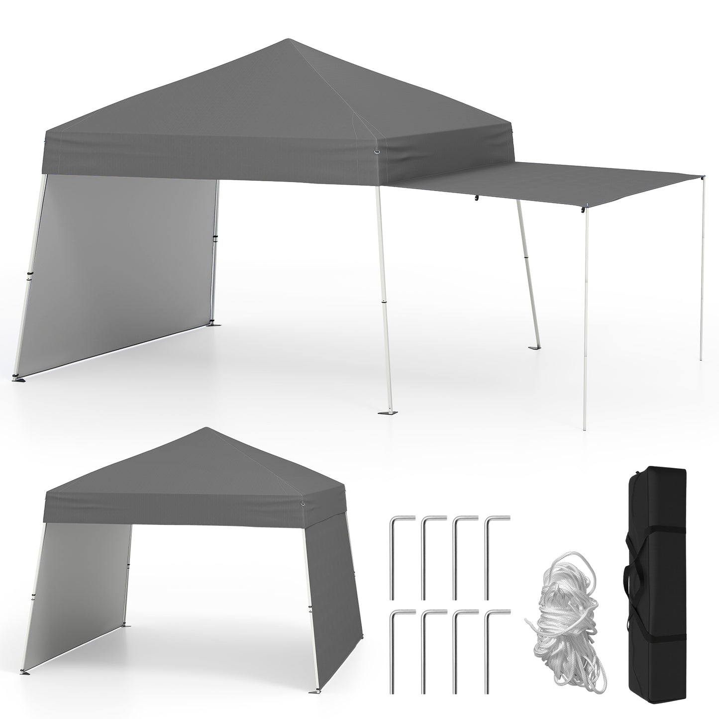 14 x 9.2 Feet Pop up Canopy Tent with 2 Convertible Sidewalls to Awning and Stakes-Pink - Gray