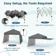 14 x 9.2 Feet Pop up Canopy Tent with 2 Convertible Sidewalls to Awning and Stakes-Gray