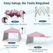 14 x 9.2 Feet Pop up Canopy Tent with 2 Convertible Sidewalls to Awning and Stakes-Pink