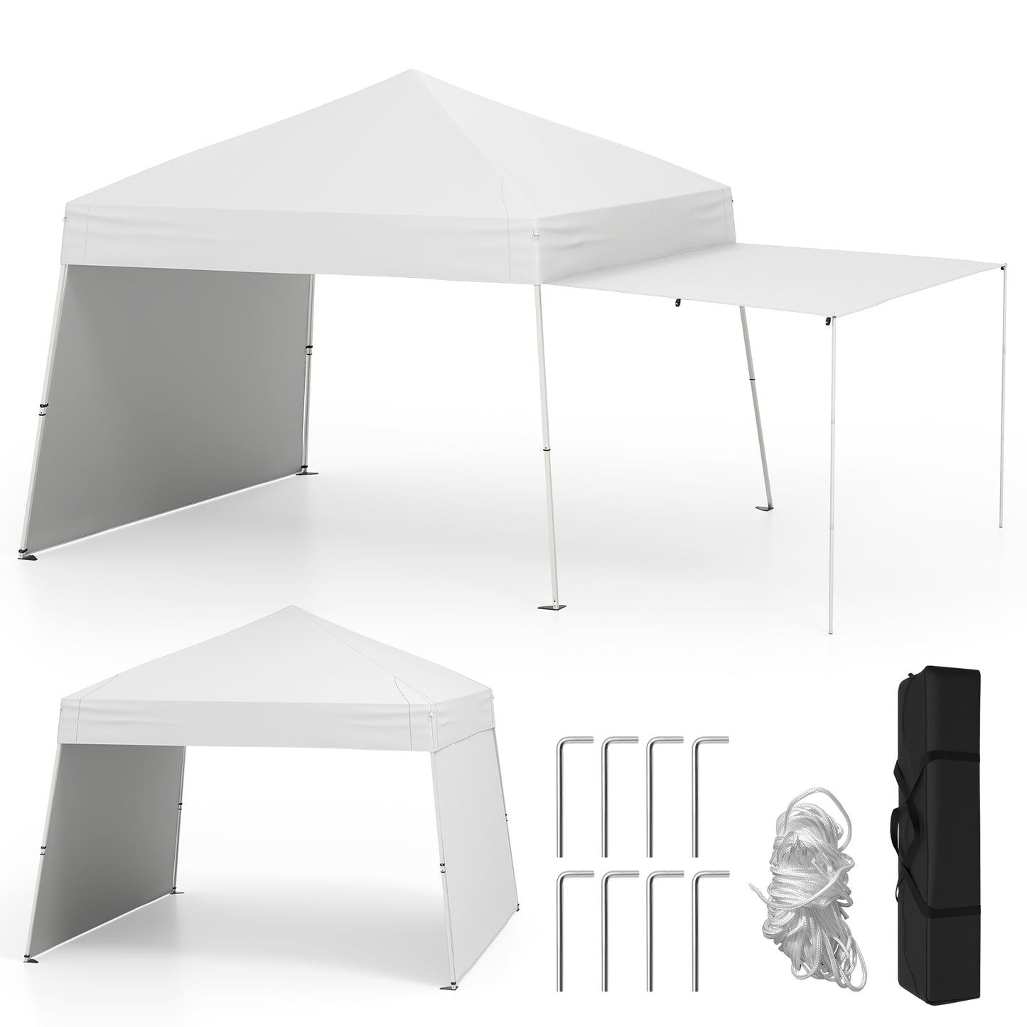 14 x 9.2 Feet Pop up Canopy Tent with 2 Convertible Sidewalls to Awning and Stakes-Pink - White