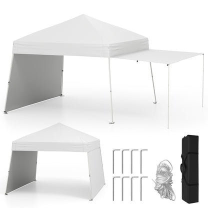 14 x 9.2 Feet Pop up Canopy Tent with 2 Convertible Sidewalls to Awning and Stakes-Pink - White