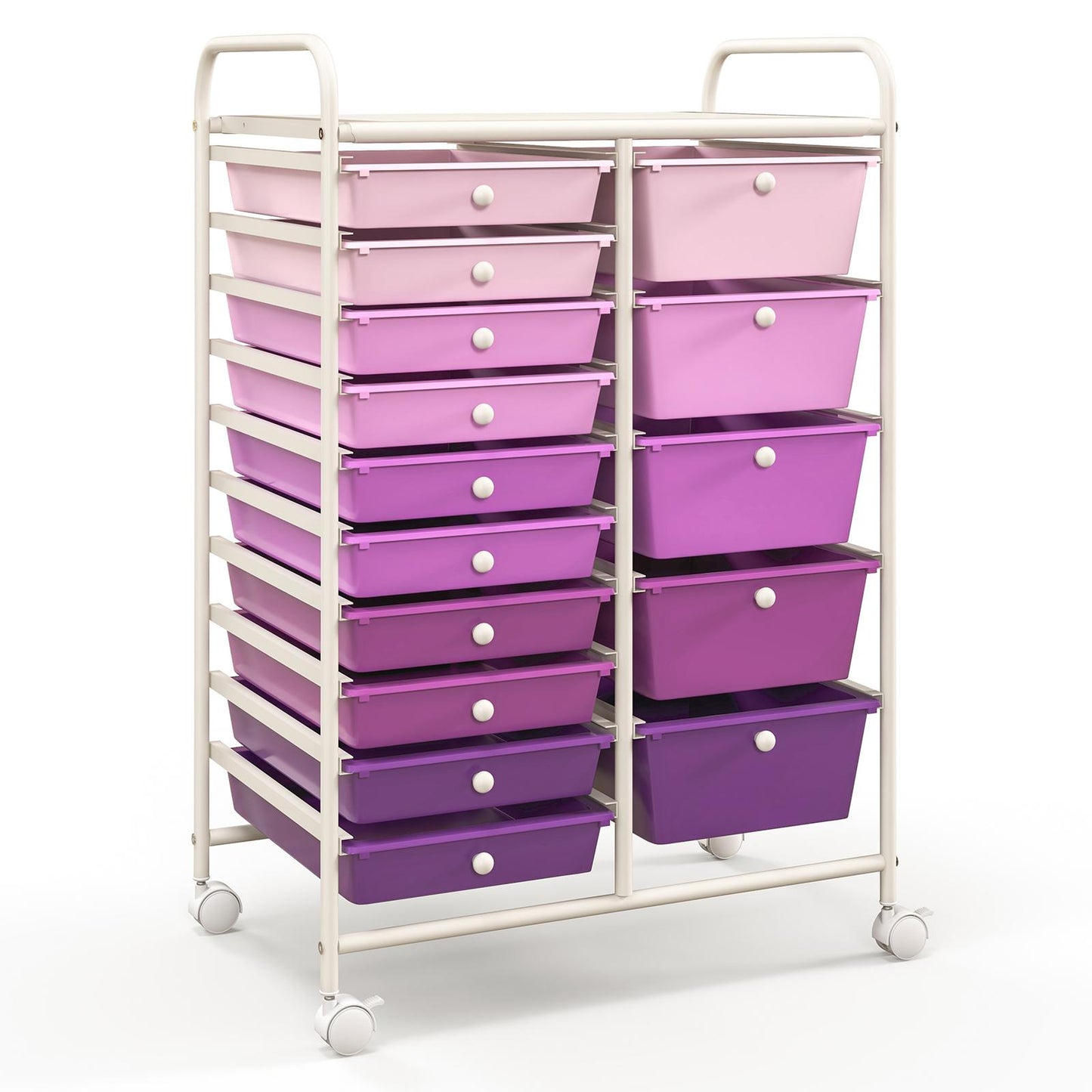 15-Drawer Utility Rolling Organizer Cart Multi-Use Storage-Purple - Purple