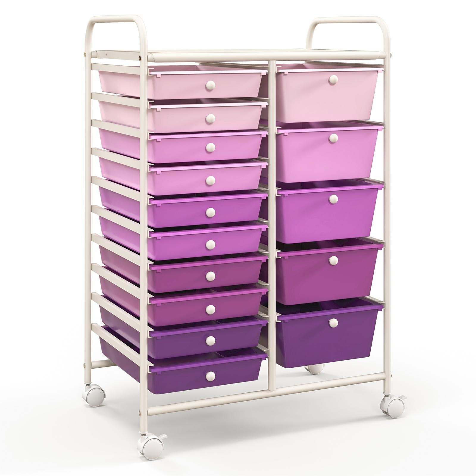 15-Drawer Utility Rolling Organizer Cart Multi-Use Storage-Purple - Purple