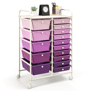 15-Drawer Utility Rolling Organizer Cart Multi-Use Storage-Purple