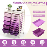 15-Drawer Utility Rolling Organizer Cart Multi-Use Storage-Purple