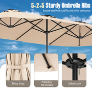 15.5 FT Extra-Large Patio Umbrella with LED Solar Lights and Crank Handle-Beige