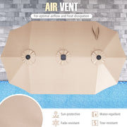 15.5 FT Extra-Large Patio Umbrella with LED Solar Lights and Crank Handle-Beige