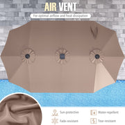 15.5 FT Extra-Large Patio Umbrella with LED Solar Lights and Crank Handle-Brown