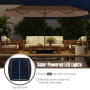 15.5 FT Extra-Large Patio Umbrella with LED Solar Lights and Crank Handle-Brown