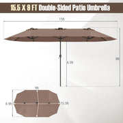 15.5 FT Extra-Large Patio Umbrella with LED Solar Lights and Crank Handle-Brown