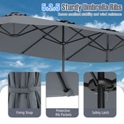 15.5 FT Extra-Large Patio Umbrella with LED Solar Lights and Crank Handle-Gray