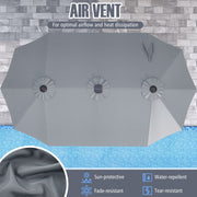 15.5 FT Extra-Large Patio Umbrella with LED Solar Lights and Crank Handle-Gray