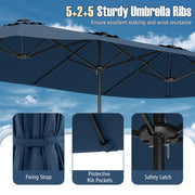 15.5 FT Extra-Large Patio Umbrella with LED Solar Lights and Crank Handle-Navy