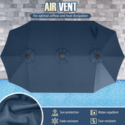 15.5 FT Extra-Large Patio Umbrella with LED Solar Lights and Crank Handle-Navy