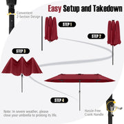 15.5 FT Extra-Large Patio Umbrella with LED Solar Lights and Crank Handle-Red